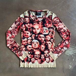 JEAN PAUL GAULTIER MAILLE FEMME face print mesh top